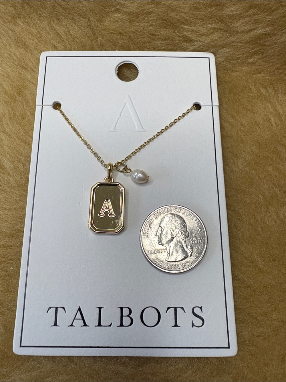 Talbots Gold-Tone 'A' Tag Necklace with Pearl Charm - Picture 4 of 4